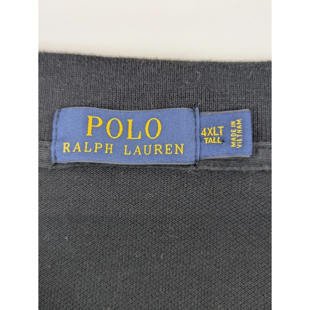Polo Ralph Lauren Mens 4XLT Black Long Sleeve Pique Polo Shirt Red Pony Logo